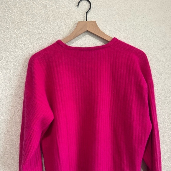 VTG Rafella Womens Medium Fushia Pink Rabit Hair Ribbed Cardigan Bright Cozy - Picture 5 of 8